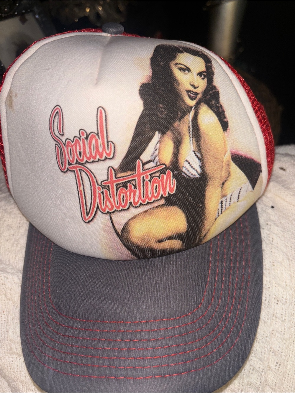 Women's Trucker Hat in Red and Gray